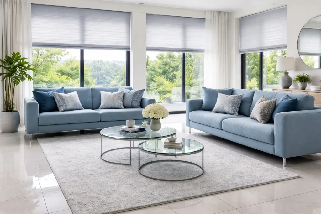 salotto elegante e moderno con grandi porte finestre