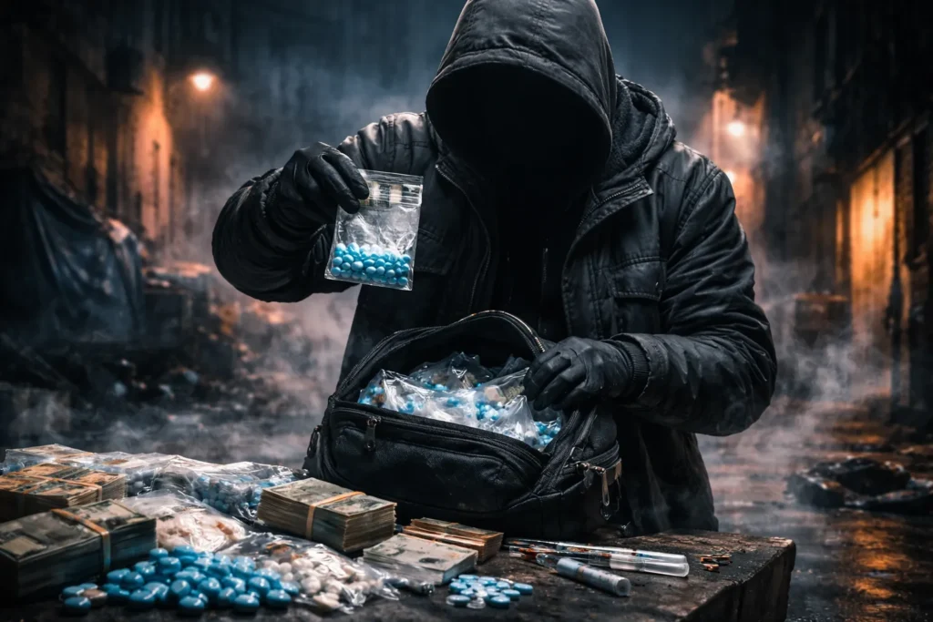 uno spacciatore in un contesto post apolicattico di una epidemia di fentanyl